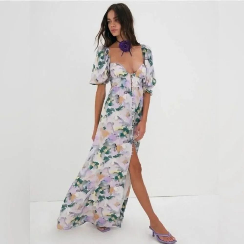 NWT For Love & Lemons Megan Floral Maxi Dress Size XXS